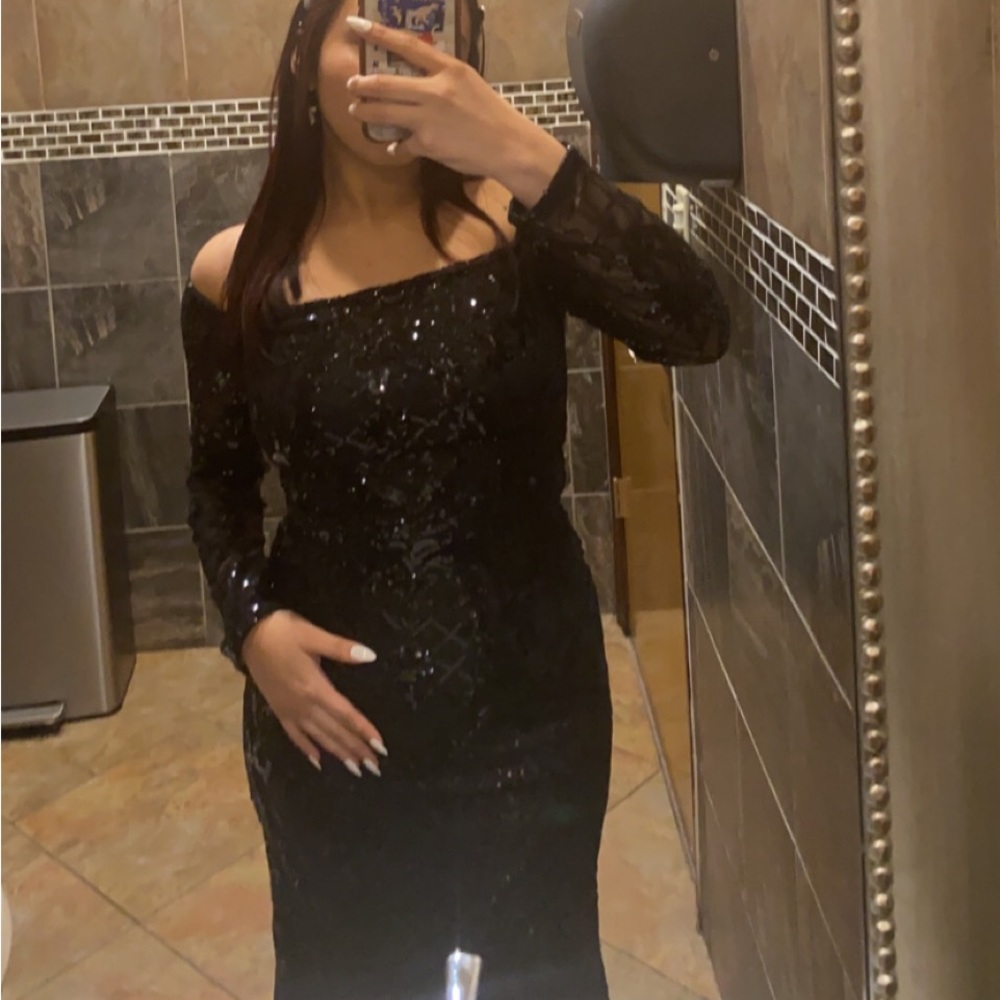 Ricarica Black Long Sleeve Prom Dress with sequins size M